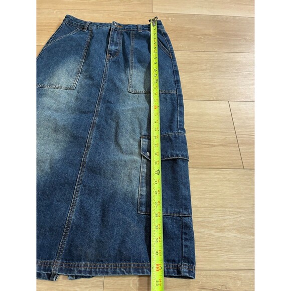 Social Collision Womens Denim Midi Skirt Blue Cargo Pockets Size SM - Picture 3 of 7